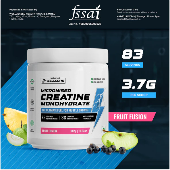 Wellcore - Pure Micronised Creatine Monohydrate (307g, 83 Servings) Fruit Fusion - Image 5