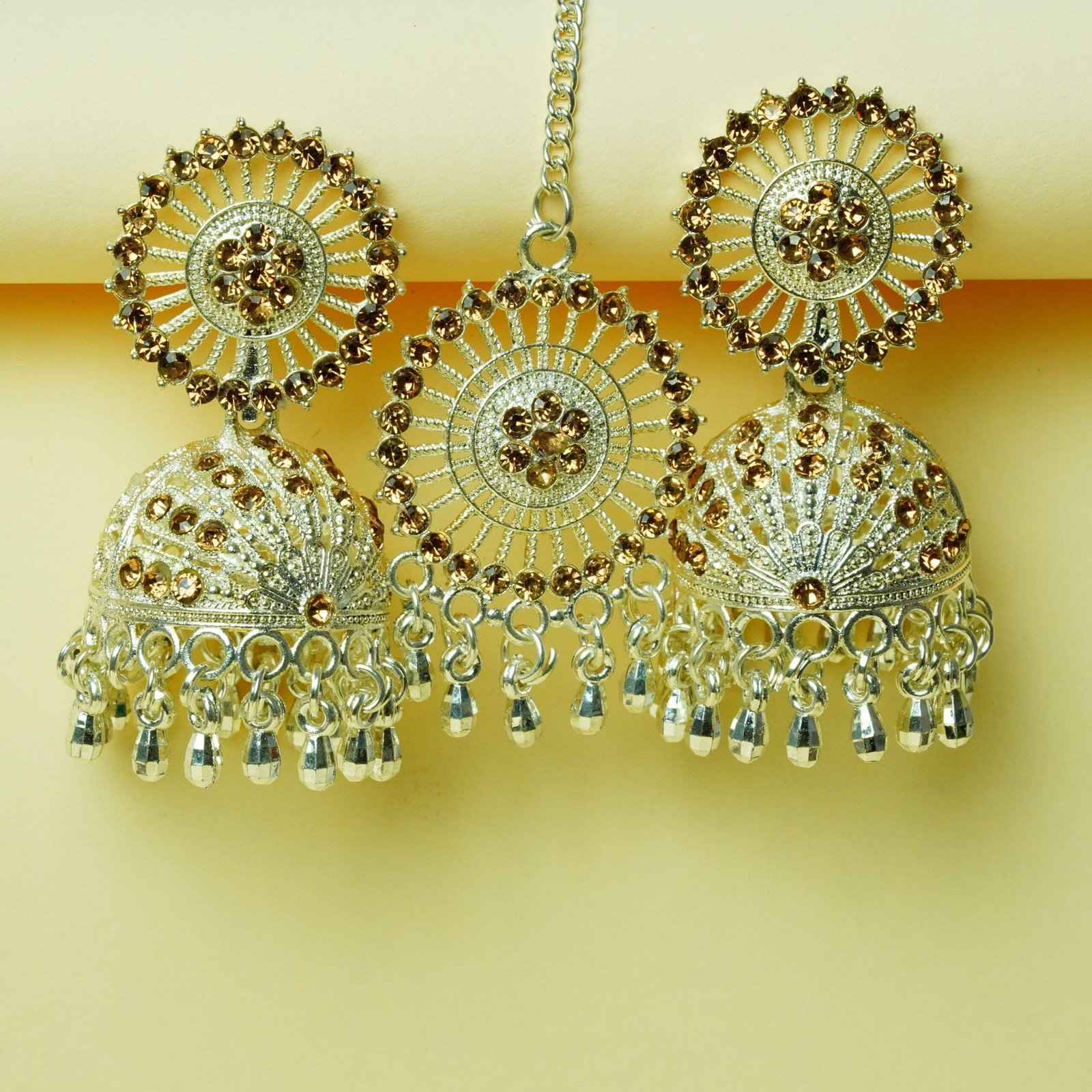 Sparkling Stone Jhumka & Maang Tikka Set