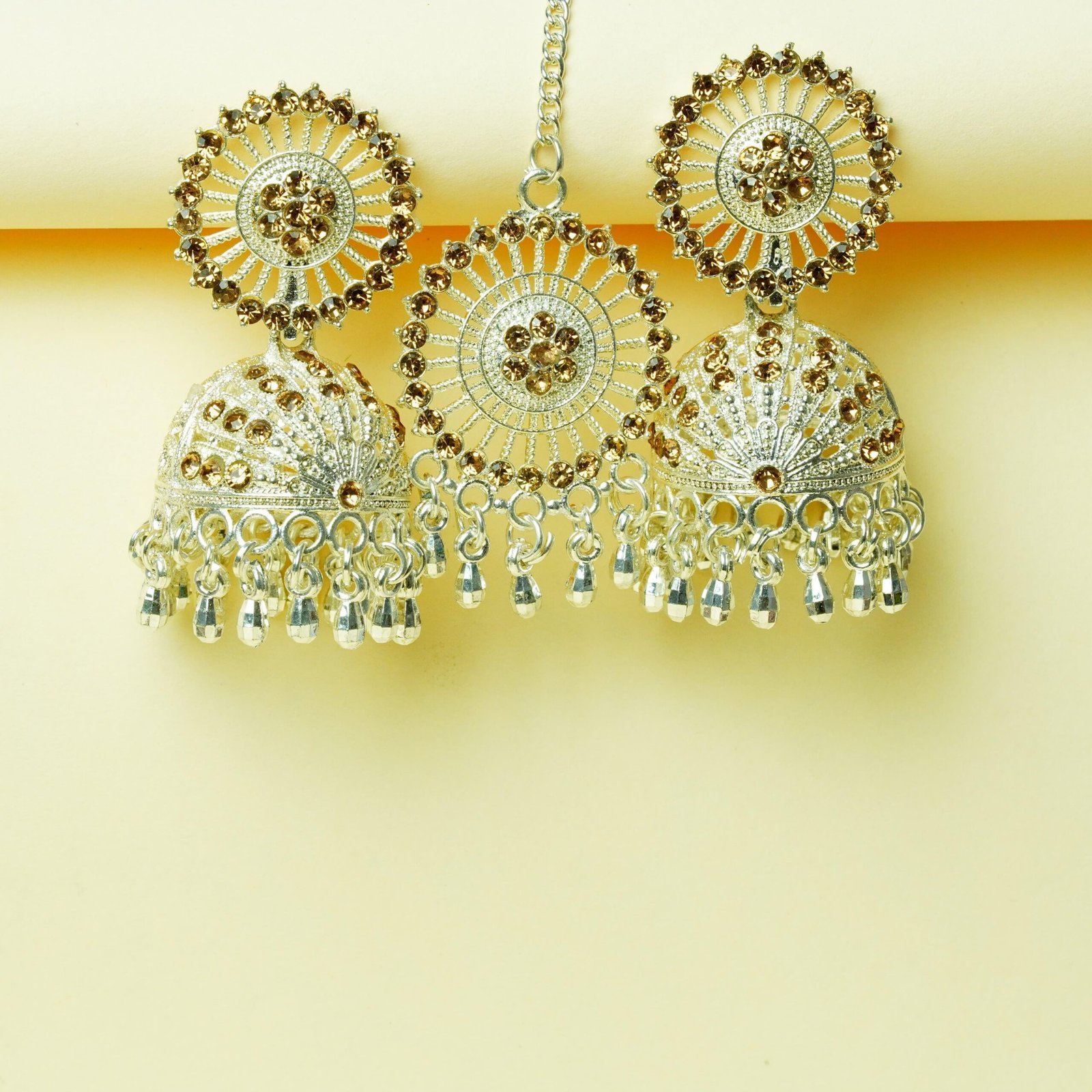 Sparkling Stone Jhumka & Maang Tikka Set - Image 3