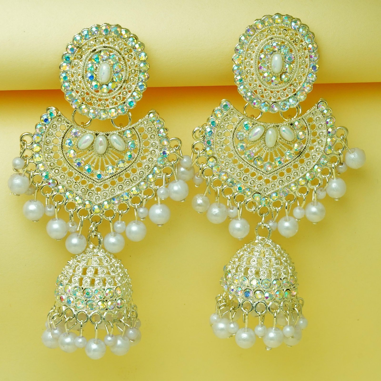 White Pearl & Kundan Dangler Earrings
