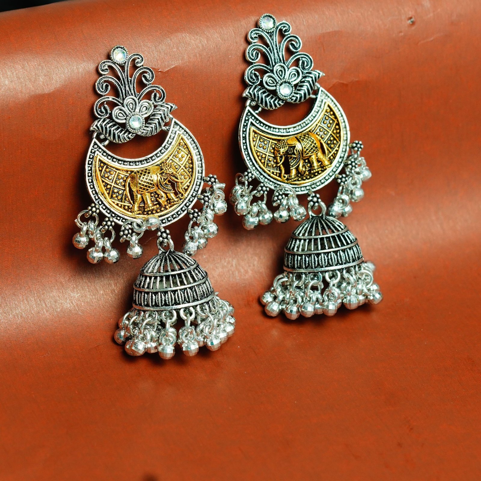 Ethnic Dual Tone Elephant dangler Dangler Earrings - Image 2