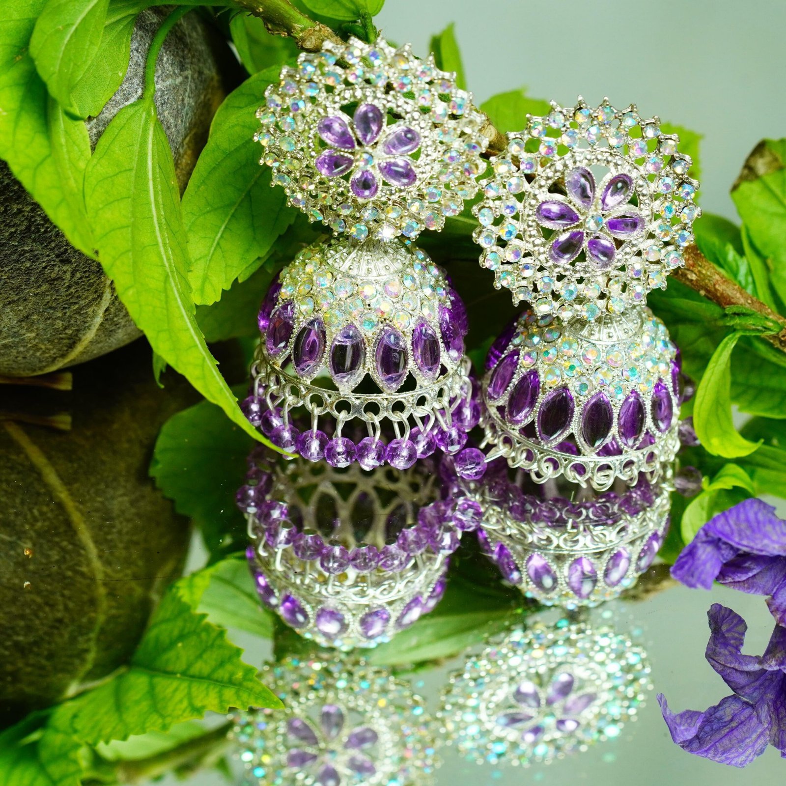 Aura Crystal Dangler Jhumkas - Image 2