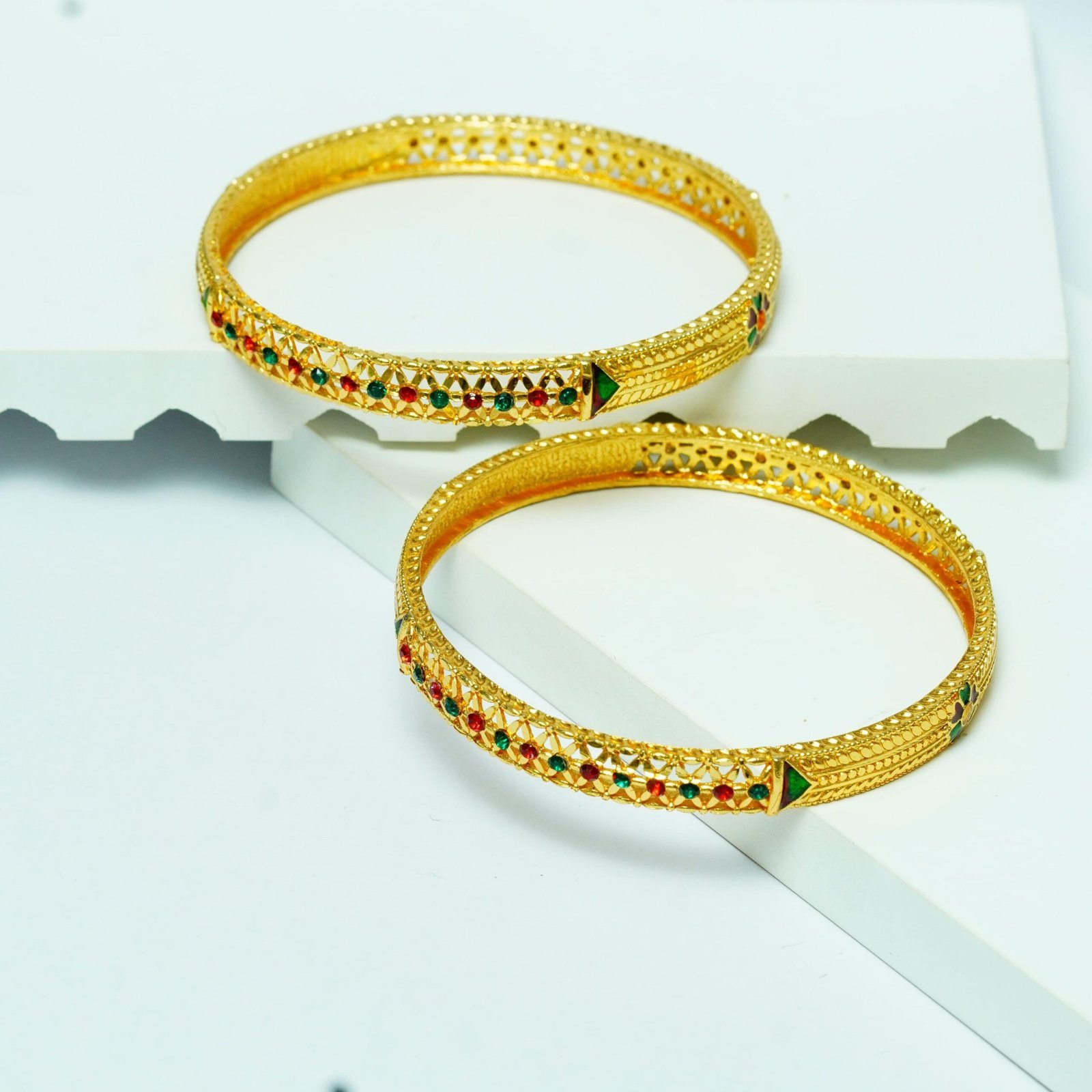 Treditional Gold-Plated Multicolor Stone Bangles - Image 3