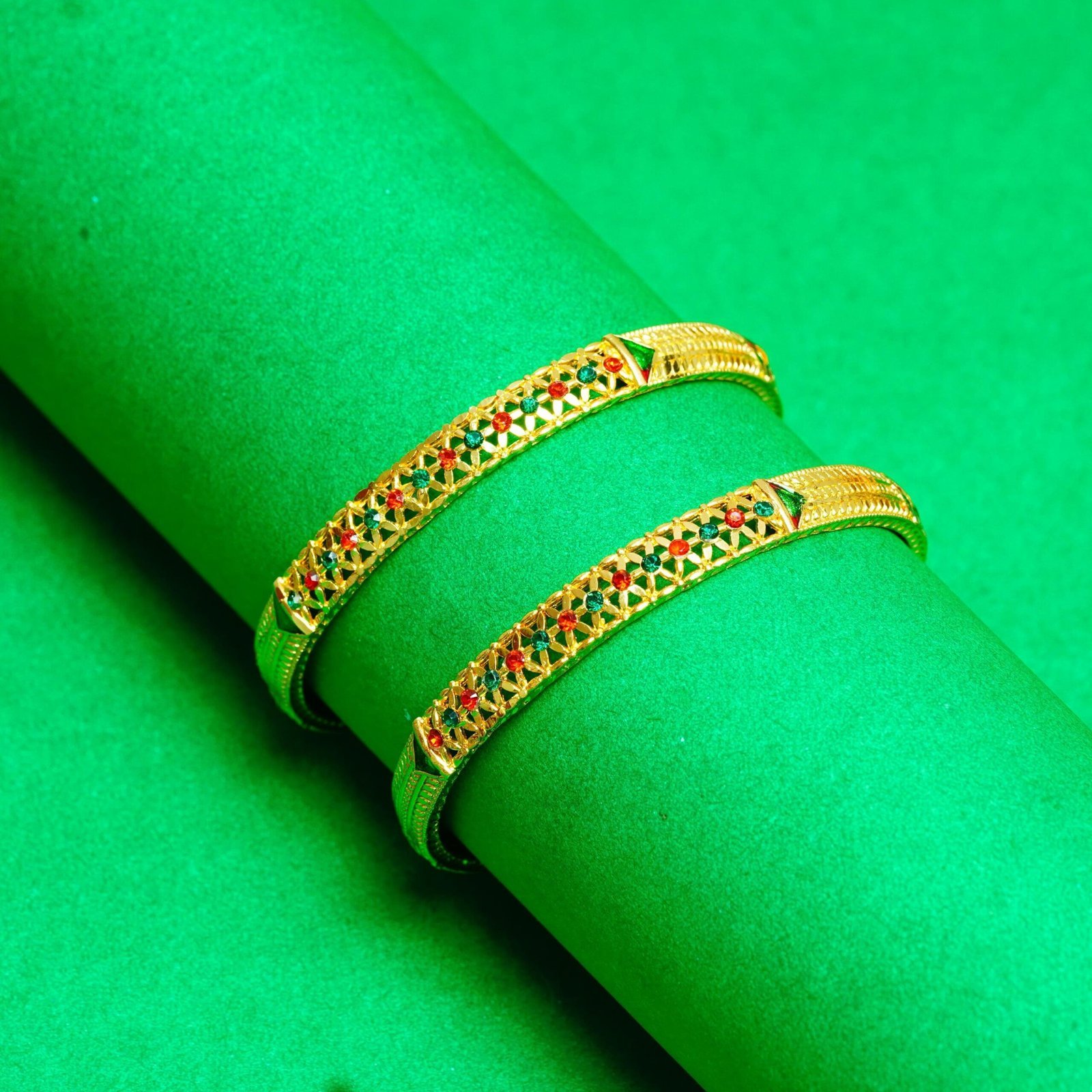 Treditional Gold-Plated Multicolor Stone Bangles - Image 4