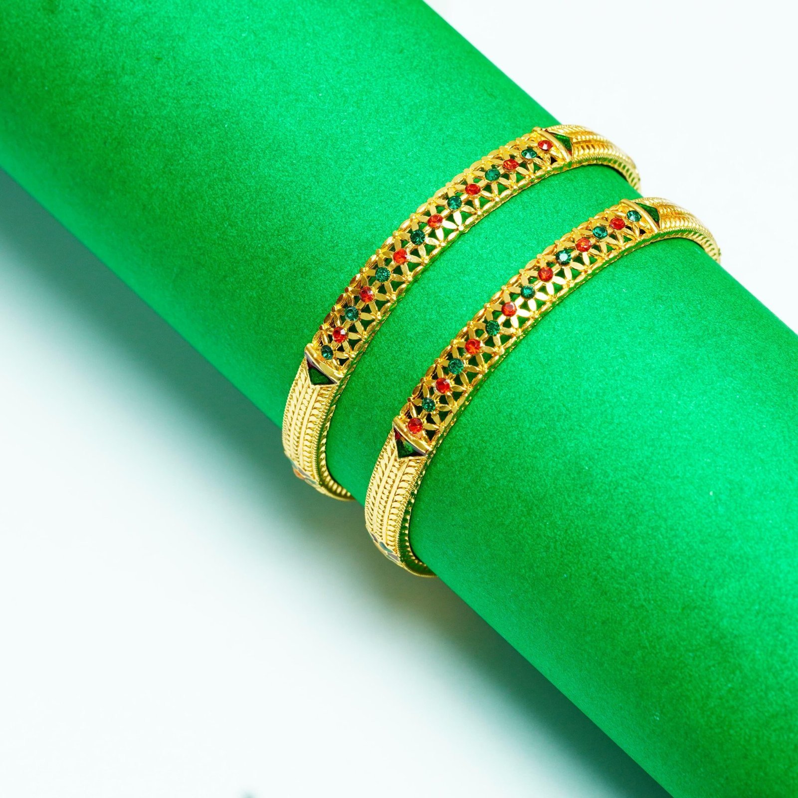 Treditional Gold-Plated Multicolor Stone Bangles - Image 2