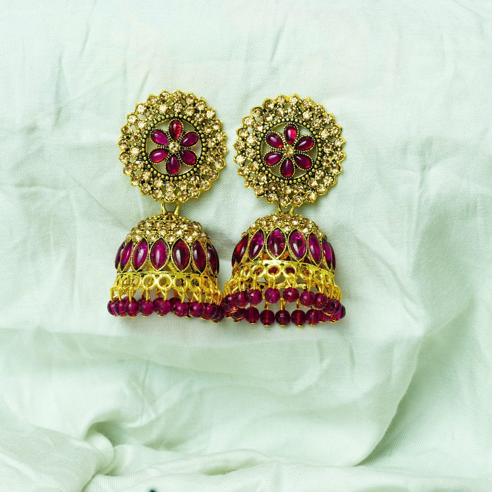 Meenakari & Stone Work Jhumka Earrings - Image 3