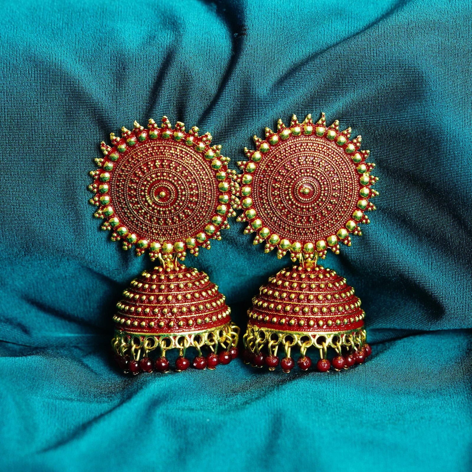 Royal Ruby Bead Jhumkas