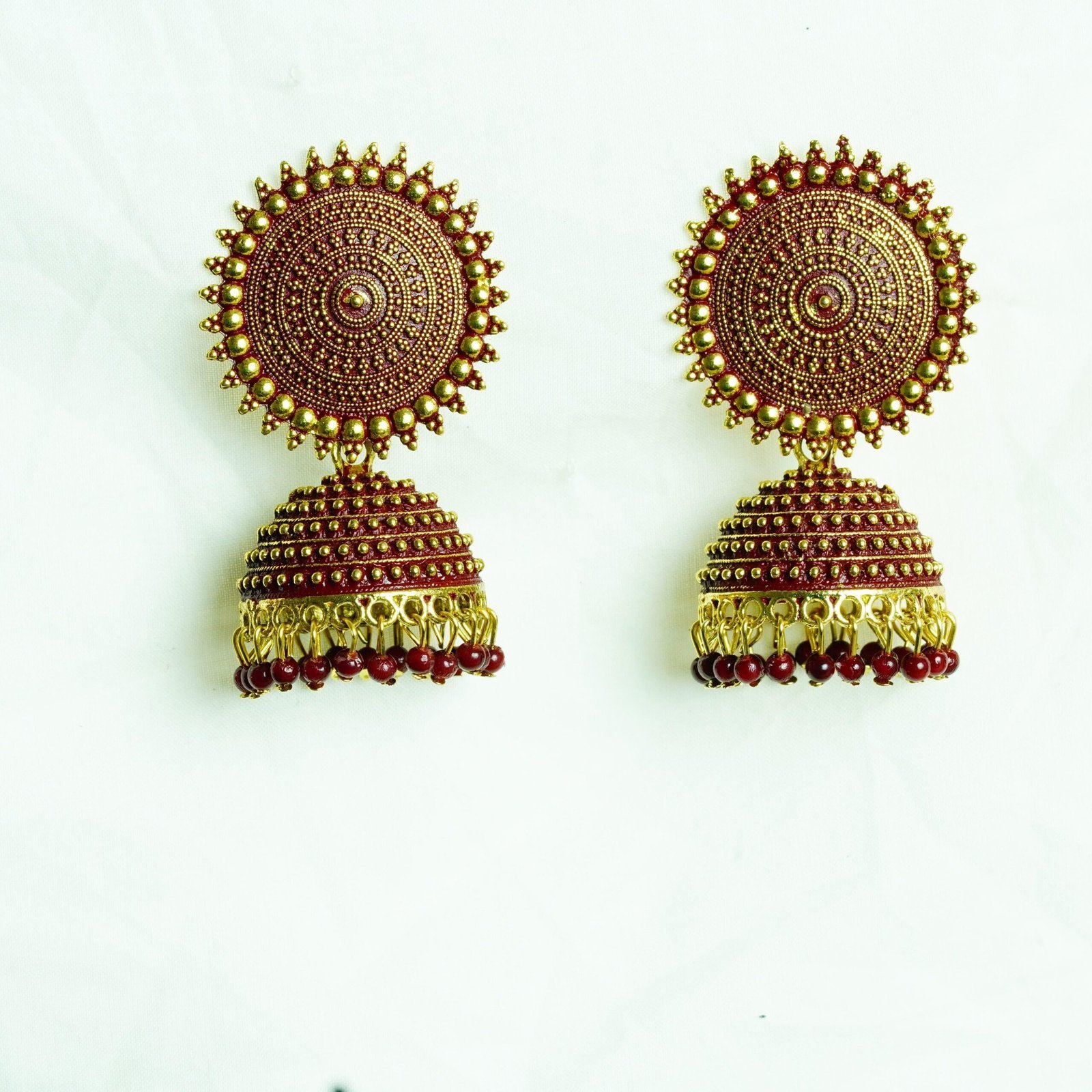 Royal Ruby Bead Jhumkas - Image 2
