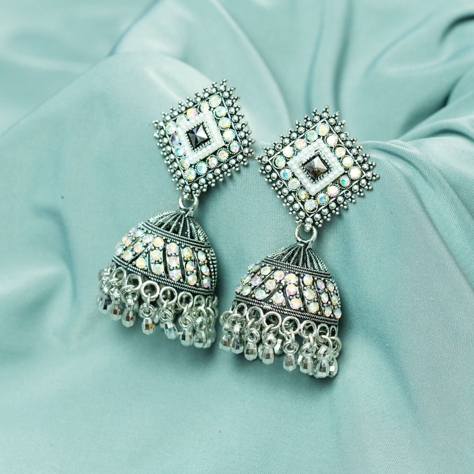 Diamond Cut Studded Jhumkas