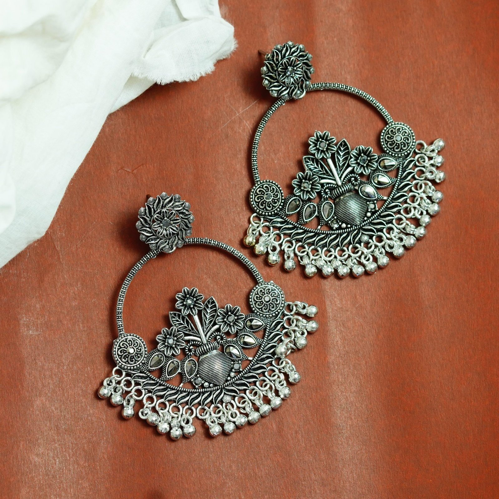 Traditional Motif Chandbali Hoops - Image 3