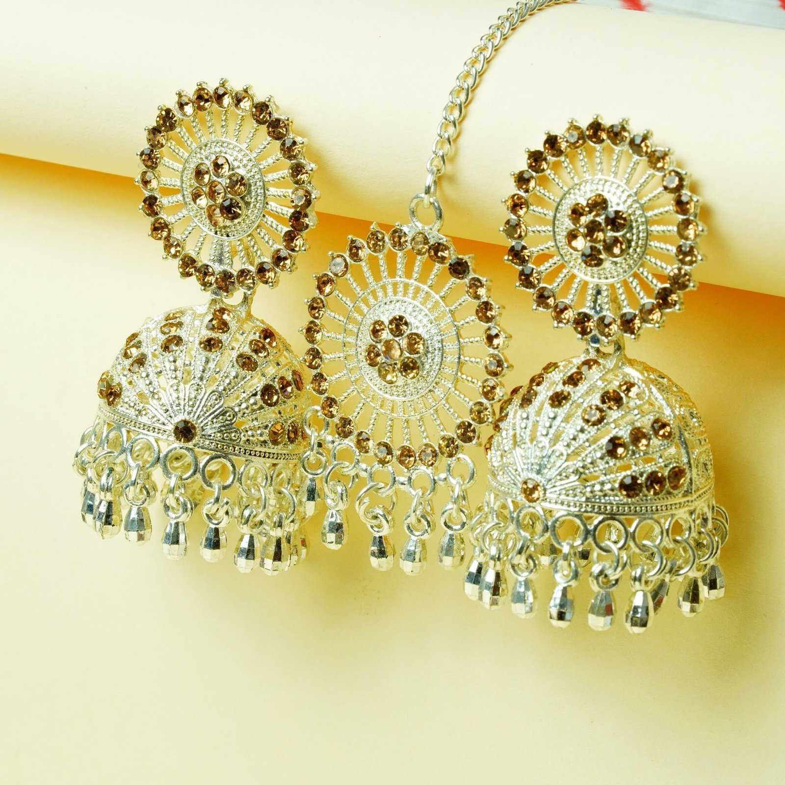 Sparkling Stone Jhumka & Maang Tikka Set - Image 4