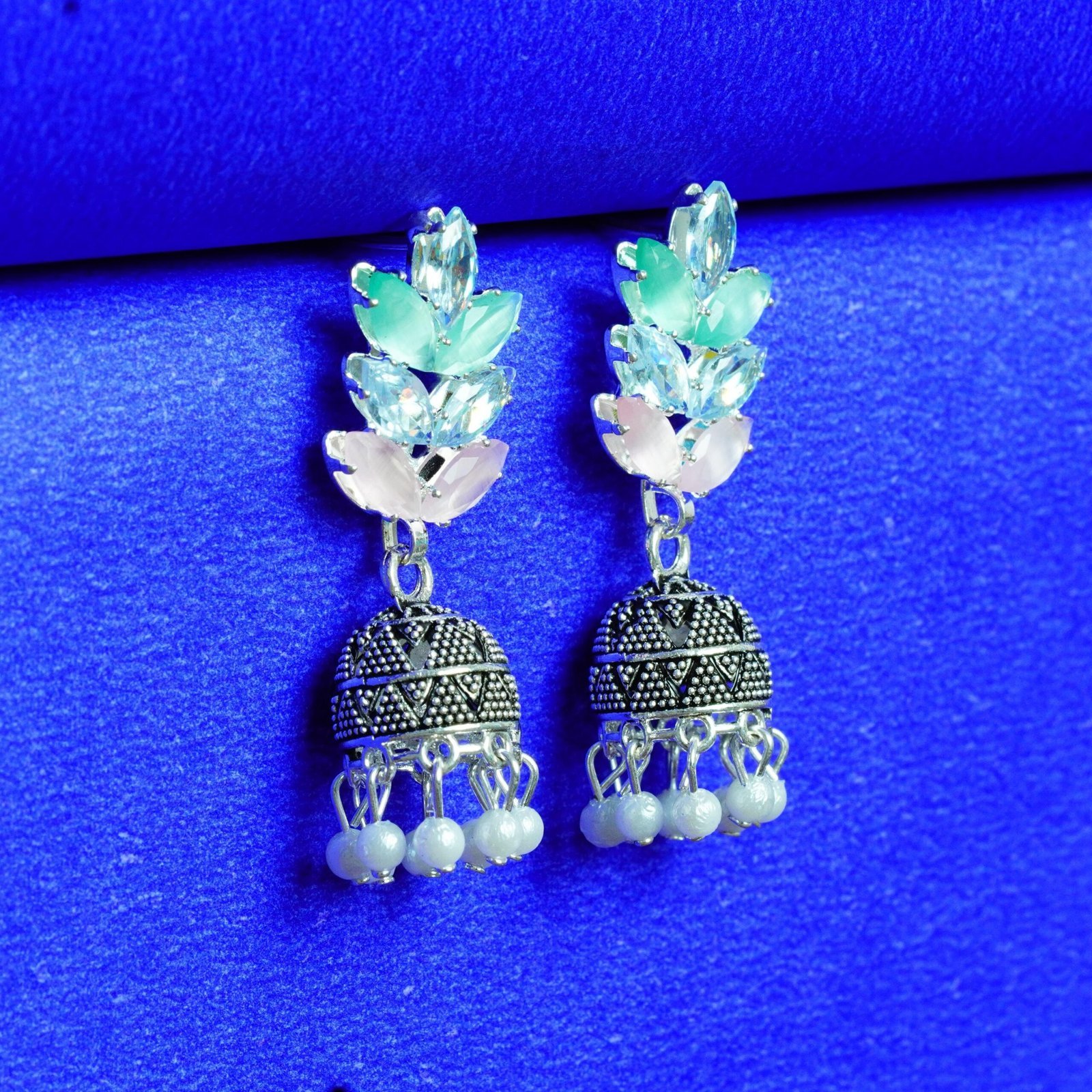 Contemporary Leaf & Pearl Jhumka - Image 5