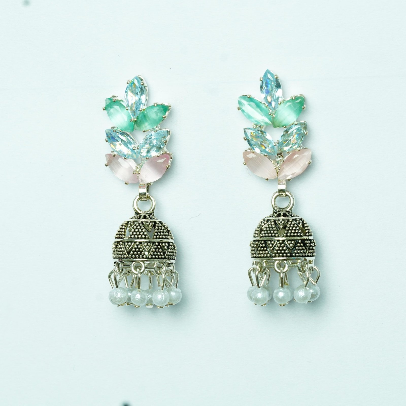 Contemporary Leaf & Pearl Jhumka - Image 3