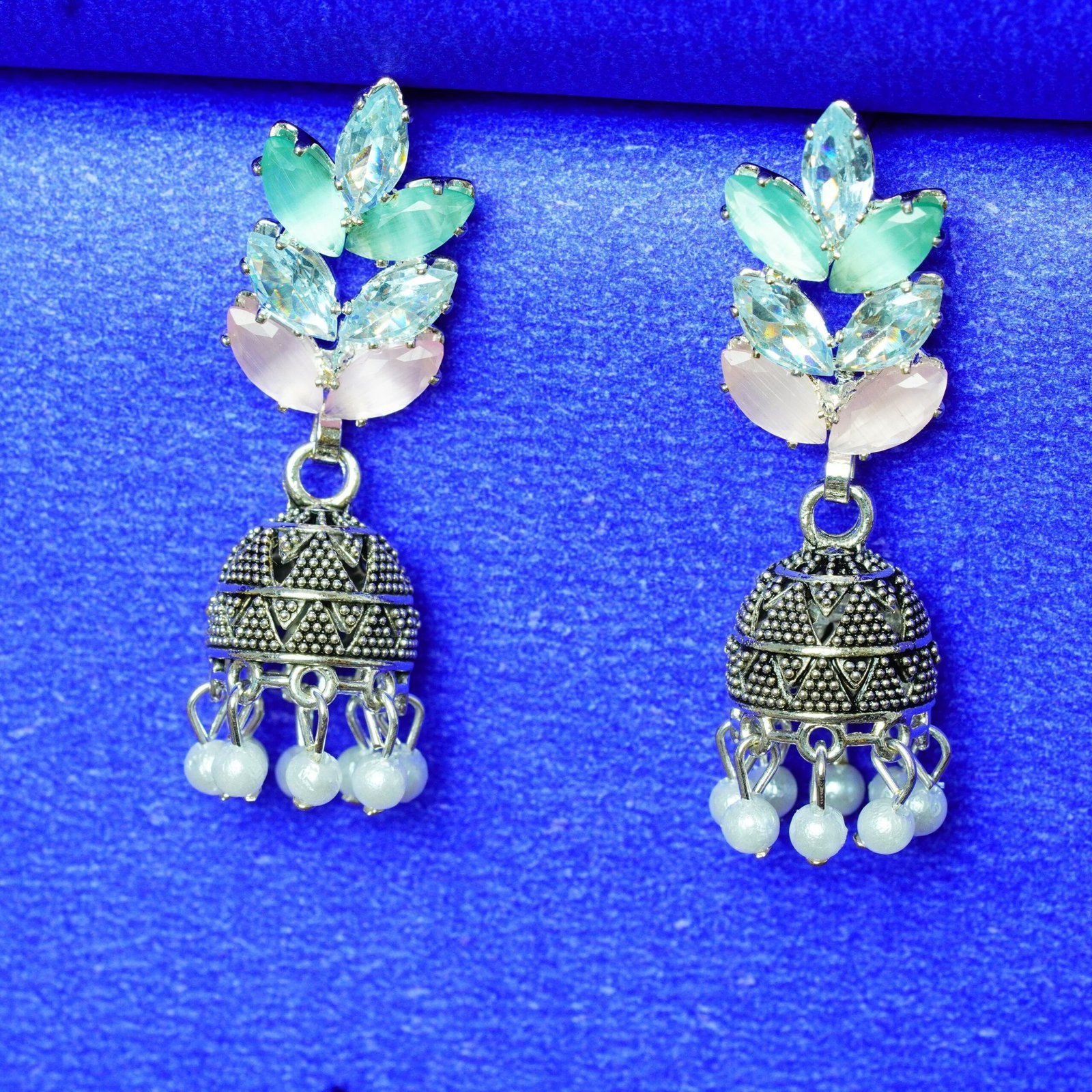 Contemporary Leaf & Pearl Jhumka - Image 6