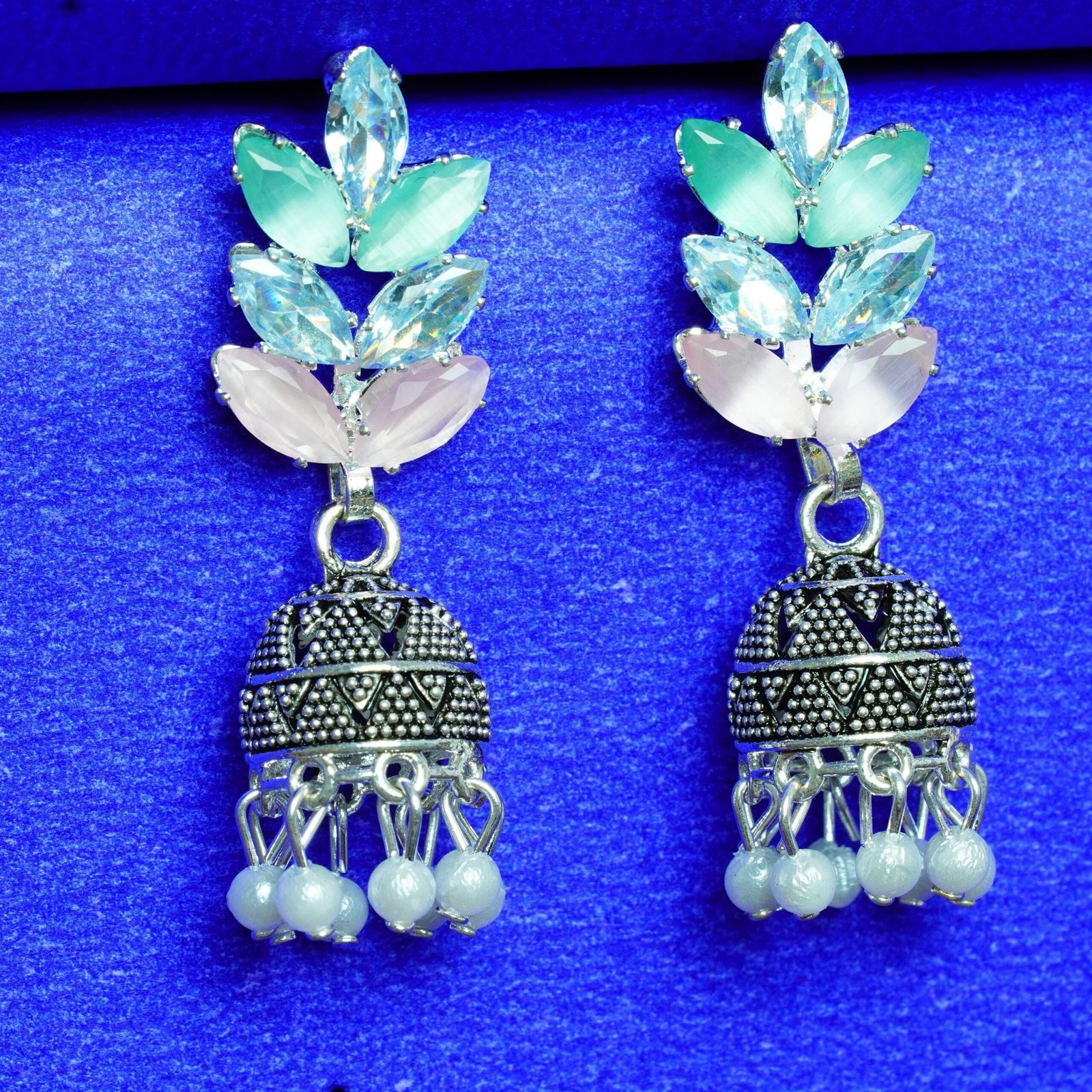 Contemporary Leaf & Pearl Jhumka - Image 8