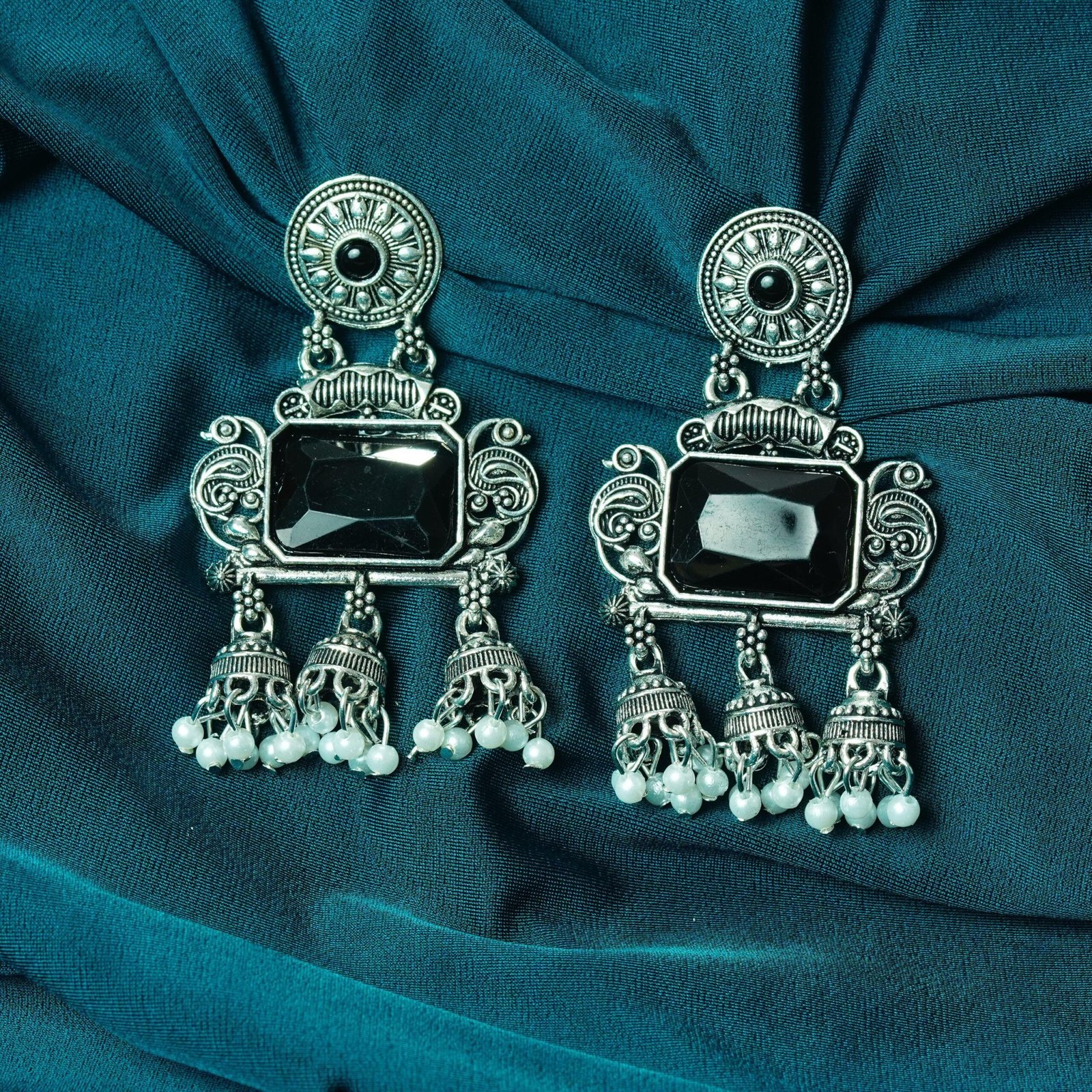 Gemstone & Pearl Dangler Jhumka Earrings - Image 4