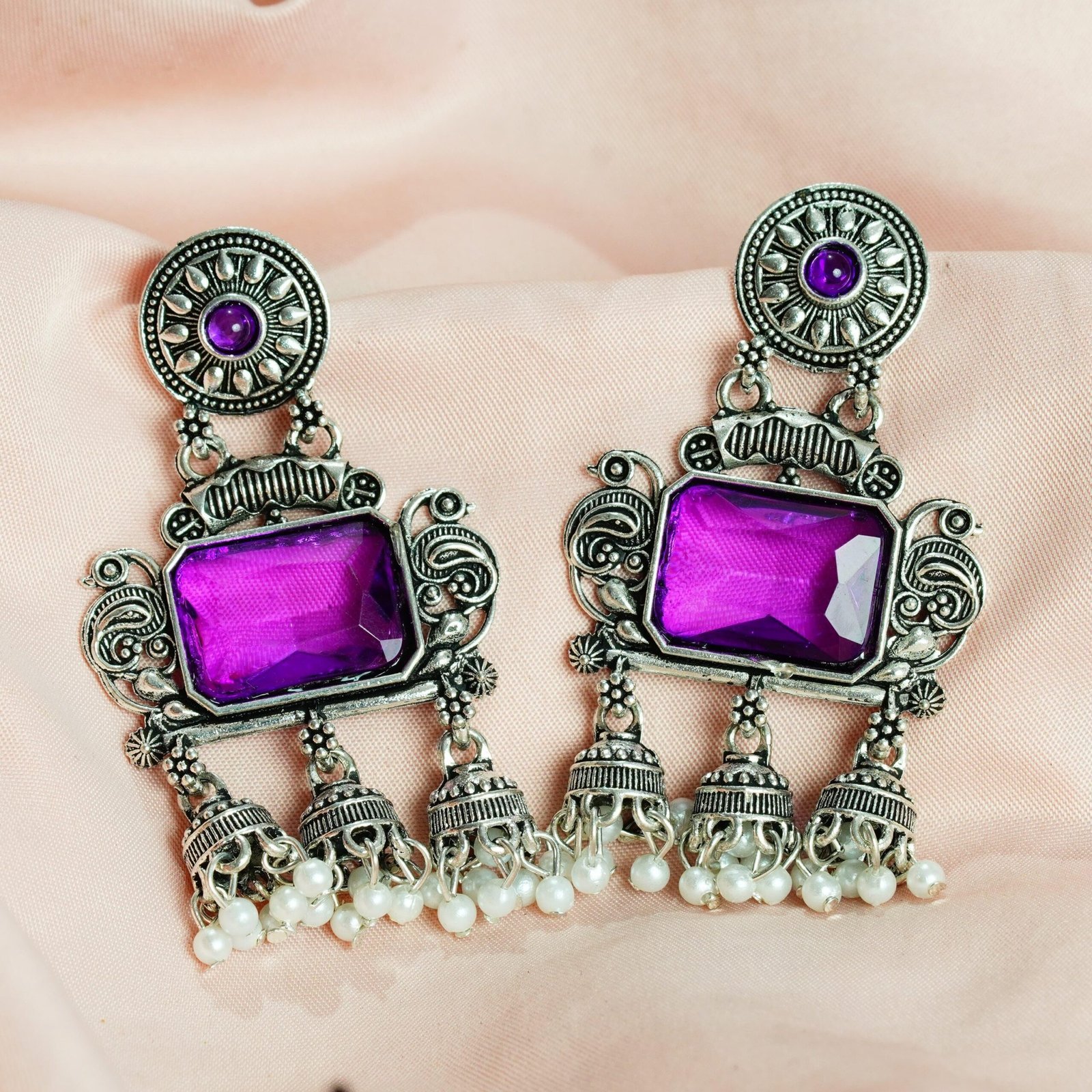 Gemstone & Pearl Dangler Jhumka Earrings