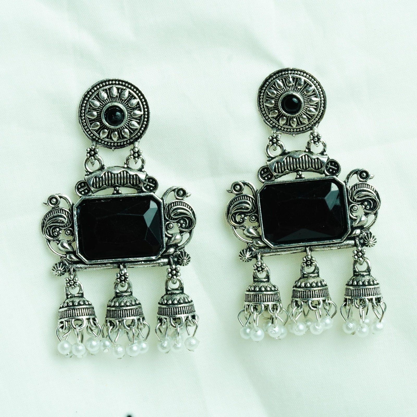 Gemstone & Pearl Dangler Jhumka Earrings - Image 3