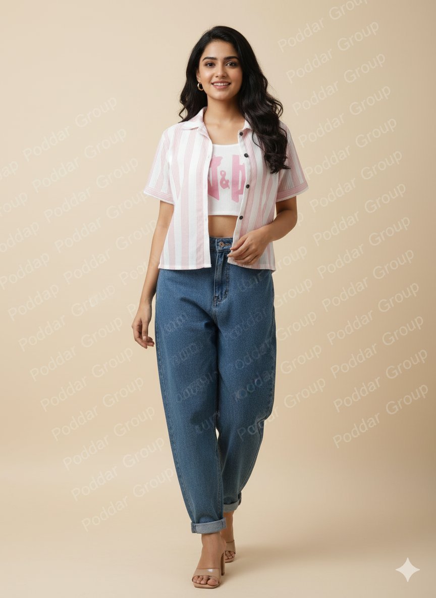 Pink Stripe Cropped Shirt with top