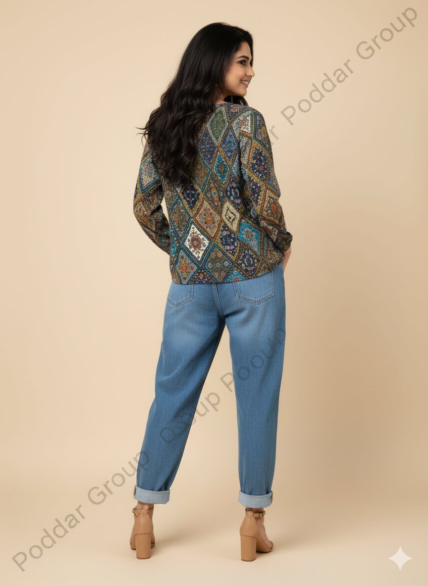 Intricate Patchwork Print Blouse with Button Detail - Image 2