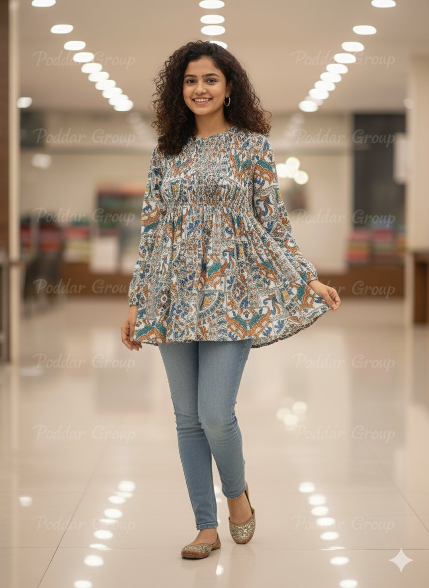 Colorful Ethnic Print Neckline Top