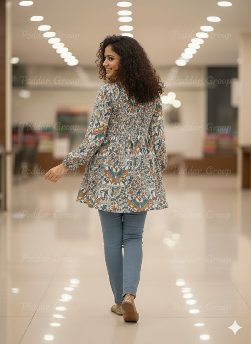 Colorful Ethnic Print Neckline Top - Image 2