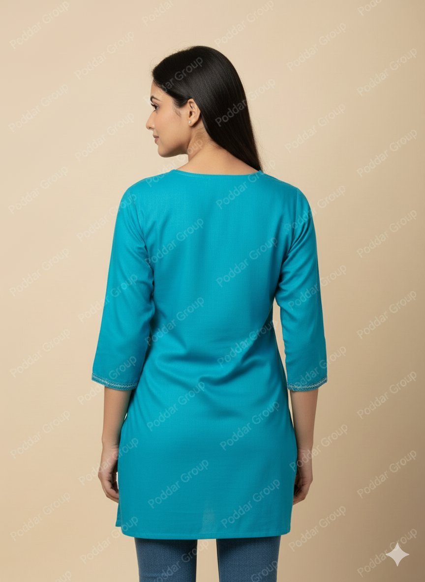 Embroidered Neckline Kurti with Tie Detail - Image 2