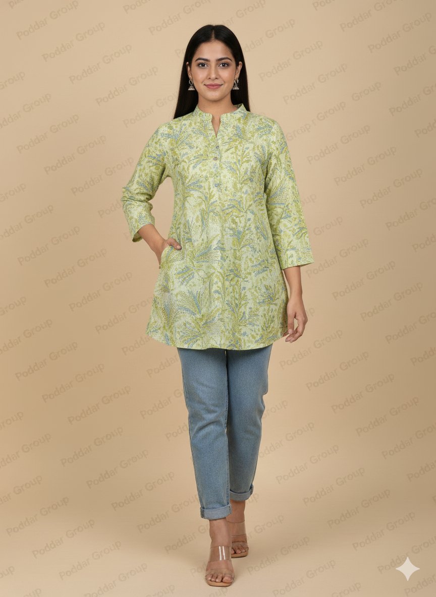 Lime Green Abstract Leaf Print Tunic