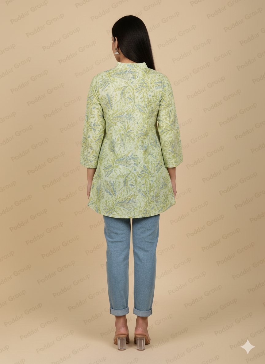 Lime Green Abstract Leaf Print Tunic - Image 2