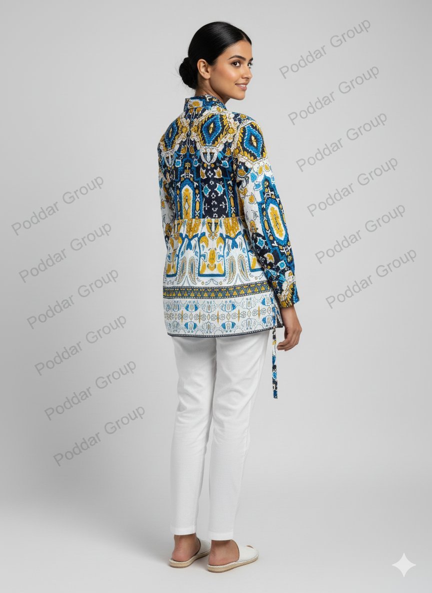 Bohemian Paisley Print Tunic with Button-Up Front - Image 2