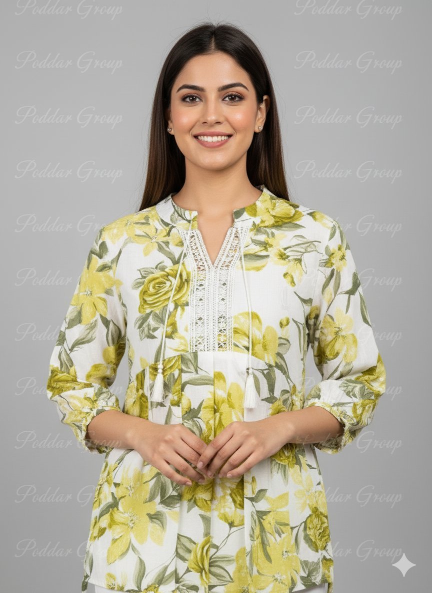 Fresh Lime Green Floral Print Peplum Tunic
