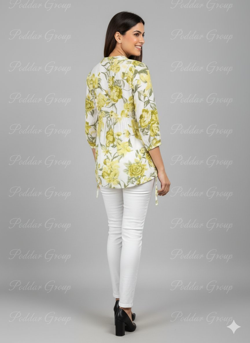 Fresh Lime Green Floral Print Peplum Tunic - Image 2